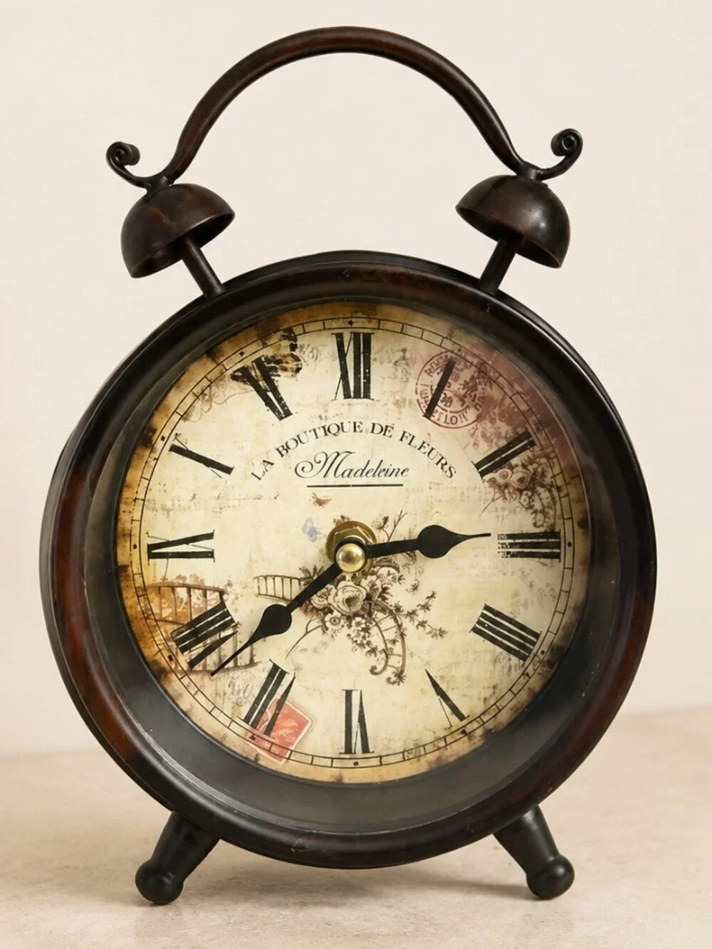 Le Boutique de Fleurs Madeleine French Style Iron Metal Table Desk Clock 9 Inch